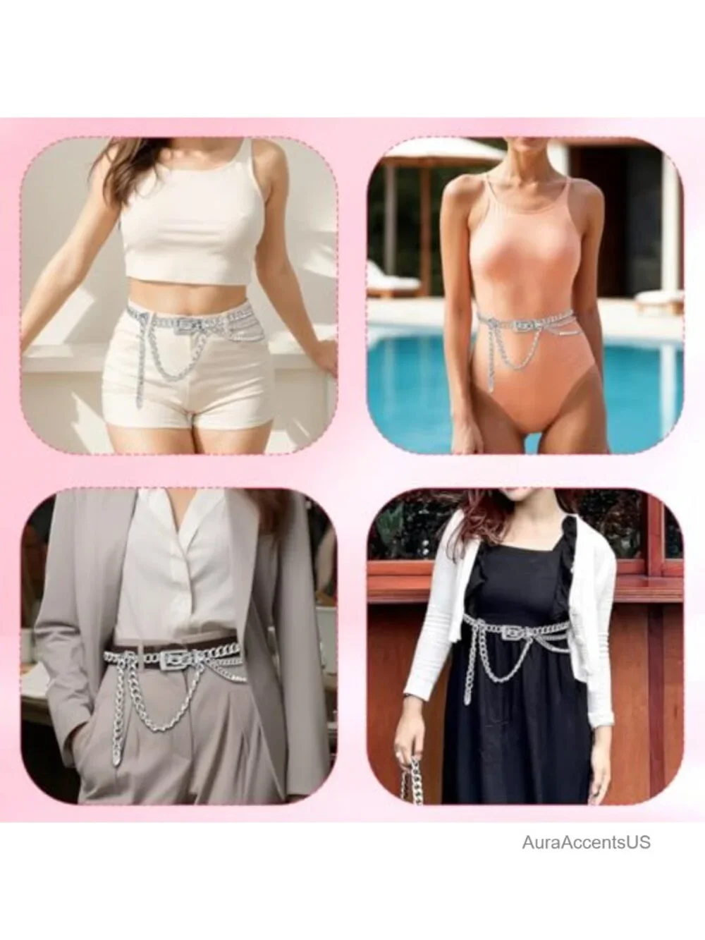 Multilayer Adjustable Metal Waist Chain Belt for Women Dresses Jeans